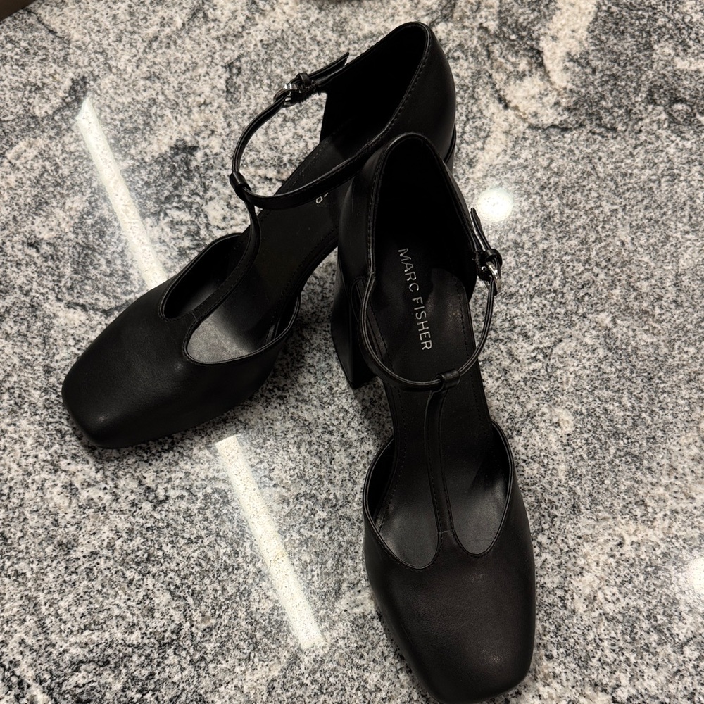 Marc Fisher Black T-Strap Heels